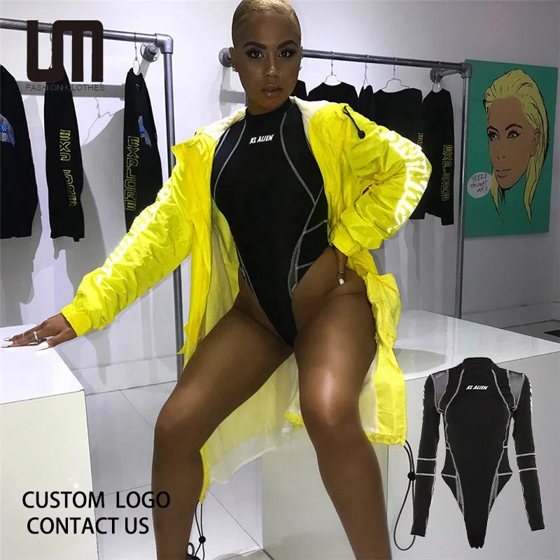 Liu Ming Hot Selling Wholesale 2024 Sexy Mesh Patchwork Bodysuit Print Letter Skinny Overall Romper Jumpsuits For Women Fashionable Bodysuit with Frill Detail Liu Ming Hot Selling Wholesale 2024 Sexy Mesh Patchwork Bodysuit Print Letter Skinny Overall Romper Jumpsuits For Women Fashionable Bodysuit with Frill Detail