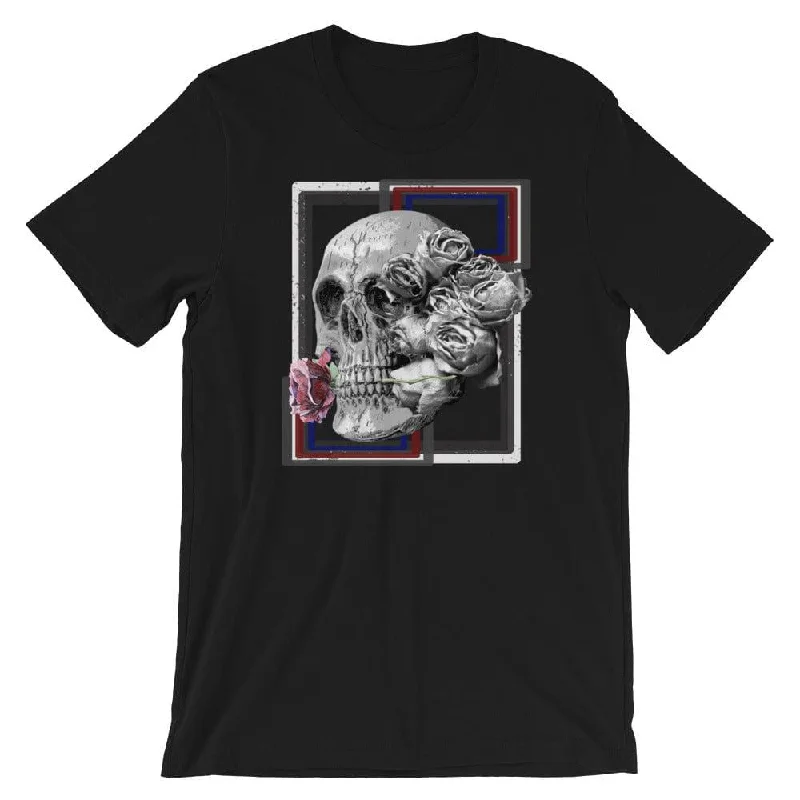 Deadly Love skeleton and Rose Short-Sleeve Unisex T-Shirt Chenille Fabric Brocade Fabric Lace Fabric Deadly Love skeleton and Rose Short-Sleeve Unisex T-Shirt Chenille Fabric Brocade Fabric Lace Fabric