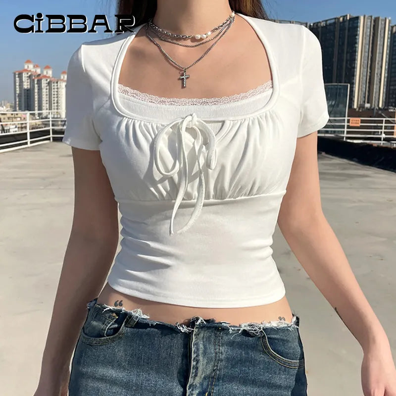 Women's Ruffle Lace Trim Corset Tops Fashion Designer T-Shirts Solid Print Embellished Women's Ruffle Lace Trim Corset Tops Fashion Designer T-Shirts Solid Print Embellished