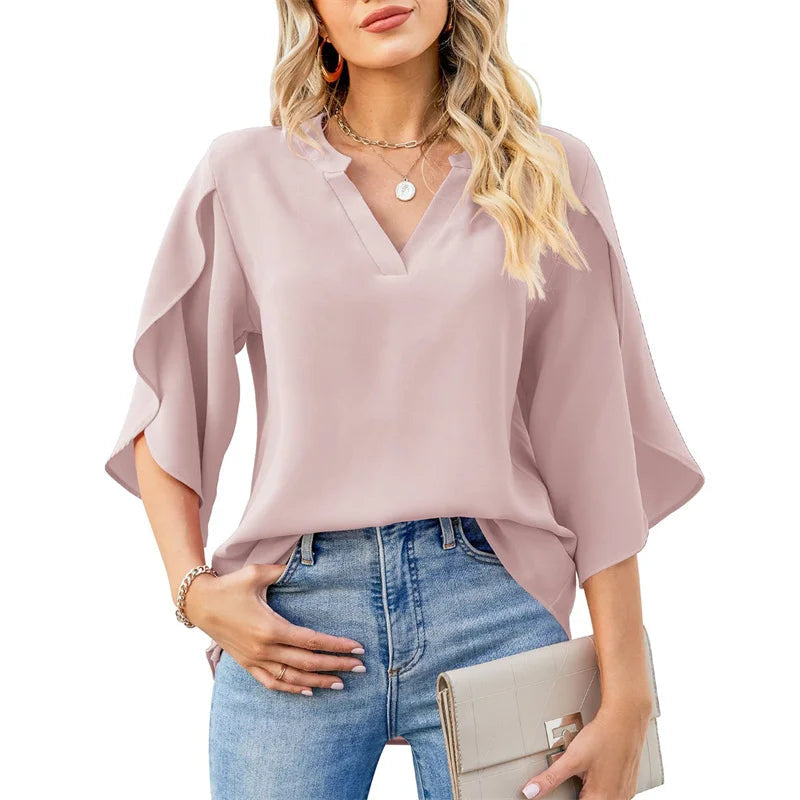 Women's Ruffled Sleeve Top Fashion Designer Blouse Chiffon T-Shirts Cashmere Blend Cotton Blend Poly Blend Women's Ruffled Sleeve Top Fashion Designer Blouse Chiffon T-Shirts Cashmere Blend Cotton Blend Poly Blend