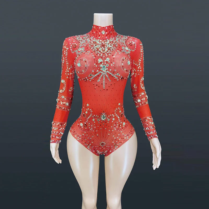 AD1157 Women'S Sexy Crystal Mesh Bodysuit Jumpsuit Stage Costume Nightclub Performance Female Party Wears Cozy Cotton Bodysuit AD1157 Women'S Sexy Crystal Mesh Bodysuit Jumpsuit Stage Costume Nightclub Performance Female Party Wears Cozy Cotton Bodysuit