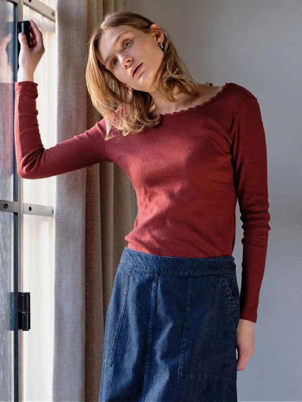 Cali Pointell Organic Jersey Cotton T-Shirt | Rust Cozy Warm Stylish