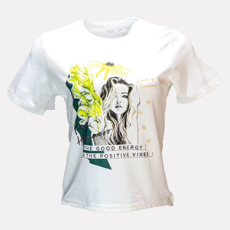 Ivory Placement Print Crew Neck T Shirt V-Neck T-Shirt Long Sleeve Cotton
