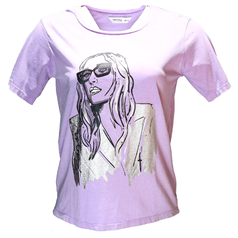 Lilac Girl Foil Embellished T Shirt Fitted T-Shirt Seamless Stretchy