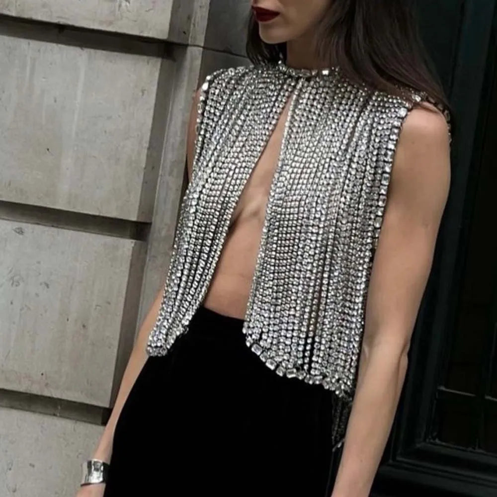 Stonefans Layered Chest Chain Accesorries Dress Necklace Designer Shoulder Top Jewellery Exaggerate Rhinestone Bra Bodysuit Gift Fashionable Sleeveless Bodysuit with Buttons Stonefans Layered Chest Chain Accesorries Dress Necklace Designer Shoulder Top Jewellery Exaggerate Rhinestone Bra Bodysuit Gift Fashionable Sleeveless Bodysuit with Buttons
