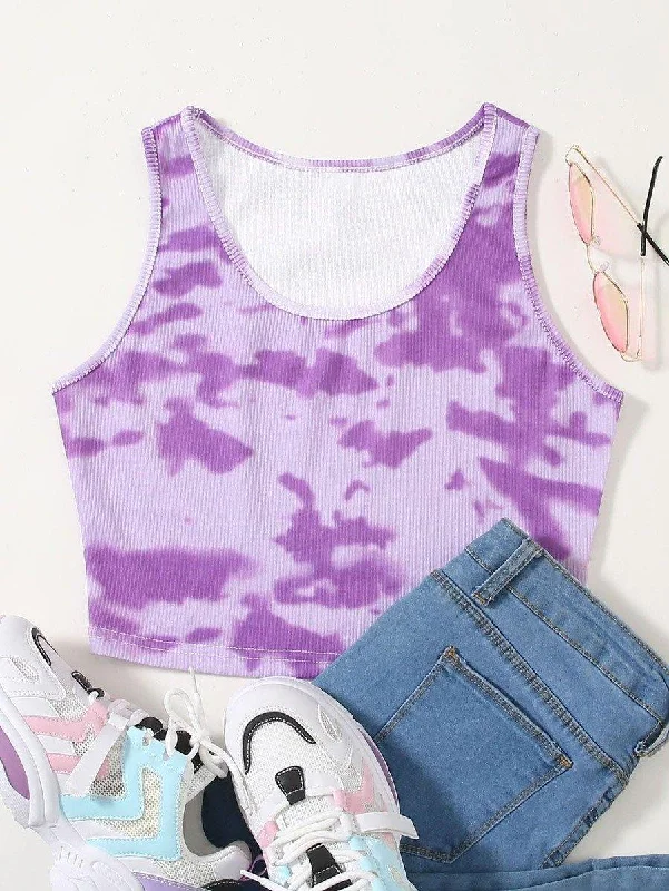 Tie Dye Ribbed Crop Tank Top solid color tank