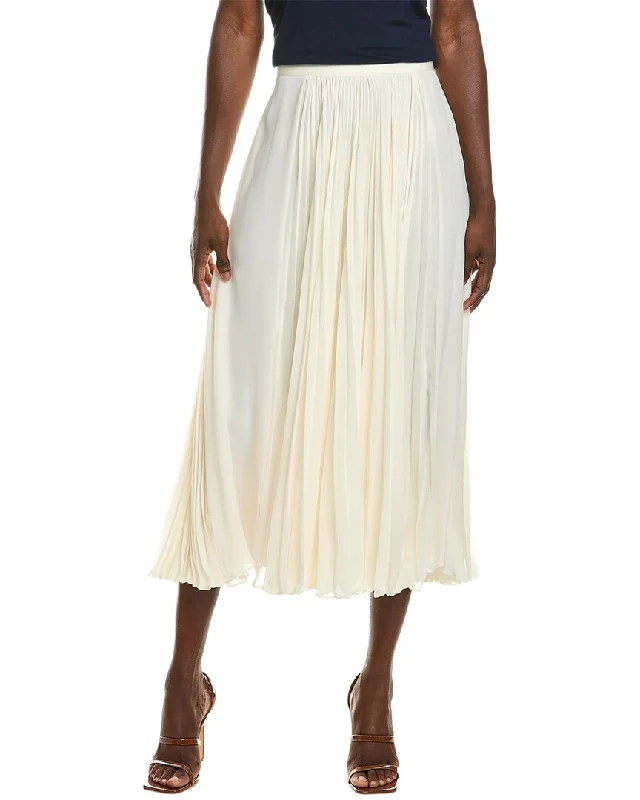 Oscar de la Renta Pleated Silk A-Line Skirt linen skirt natural