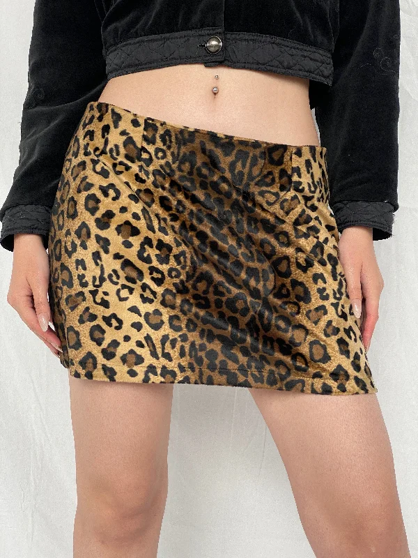 Vintage Fashion Shop Velvet Leopard Print Mini Skirt - L elastic waist skirt