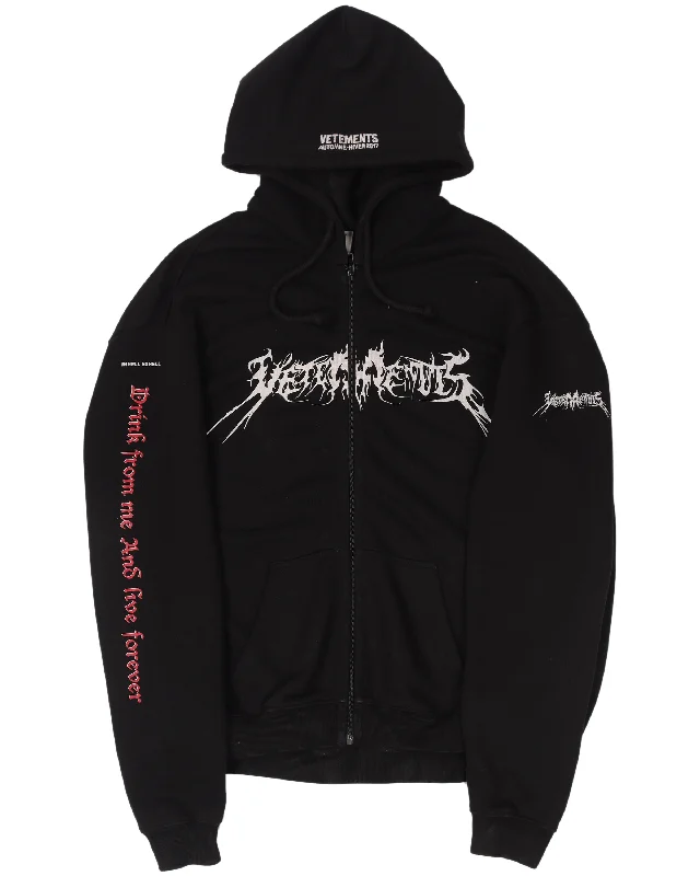 "TFD" Zip-Up Hoodie Hoodie with Hem Embroidery Detailed Premium
