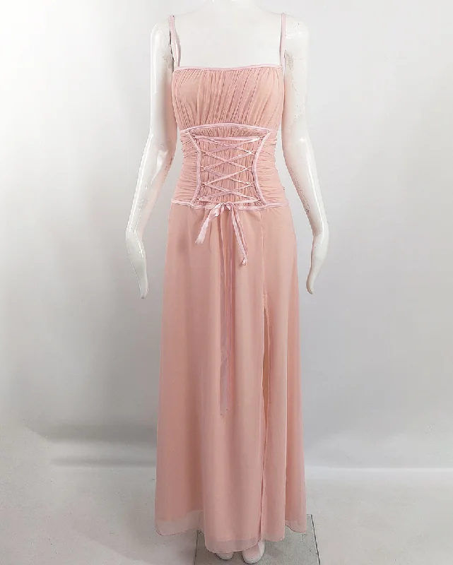 Tadashi Shoji Vintage Pink Mesh Corset Dress Tunics Gym athletic