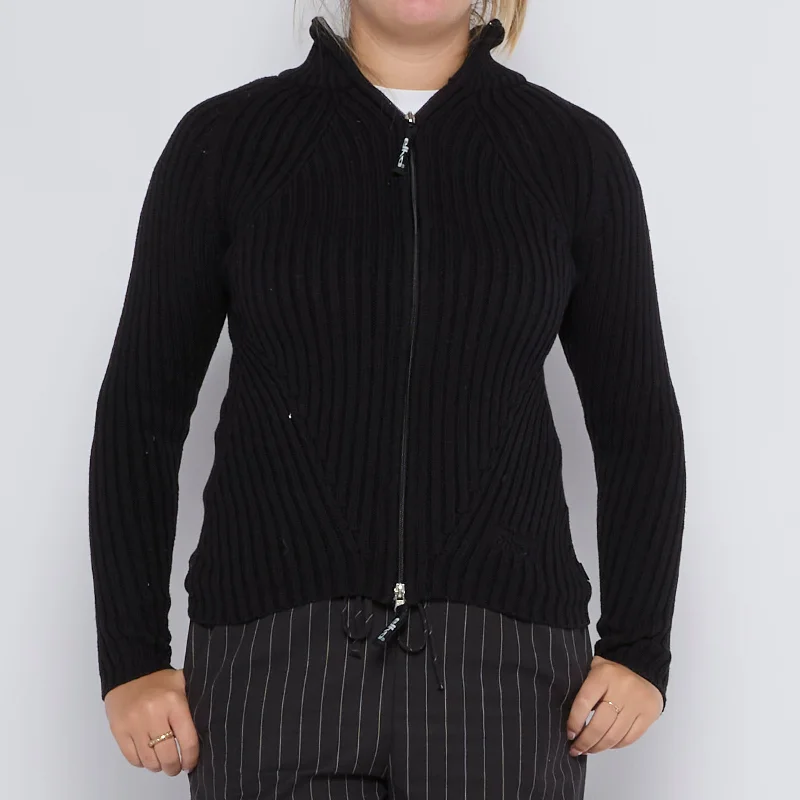 Ribbed Zip-Up Sweater - UK 6 Hooded Sweater Collared Sweater Shawl Collar