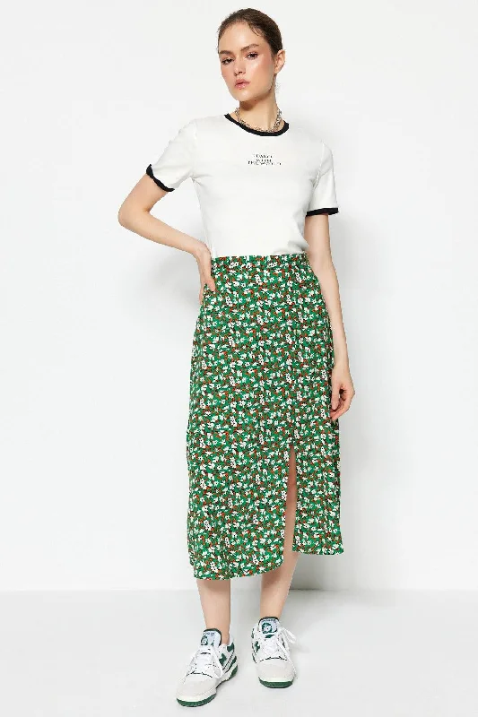 Dark Emerald Green Woven Slit Detailed Viscose Fabric Floral Patterned Skirt TWOSS20ET0230 cotton skirt soft Dark Emerald Green Woven Slit Detailed Viscose Fabric Floral Patterned Skirt TWOSS20ET0230 cotton skirt soft