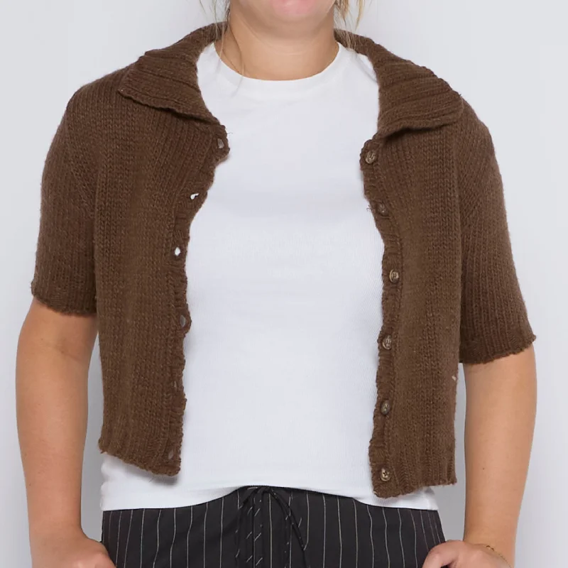 Cropped Heavy Knit Half Sleeve Sweater - UK 12 Wool Sweater Cotton Sweater Cashmere Sweater