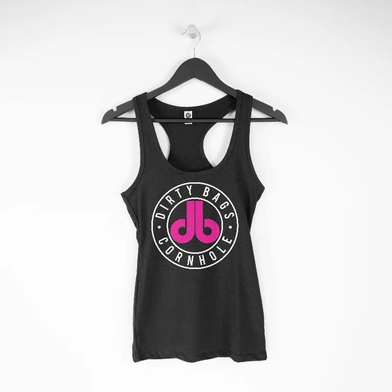 Women's RacerBack Tank Top - "Pink on Black" gold tank top