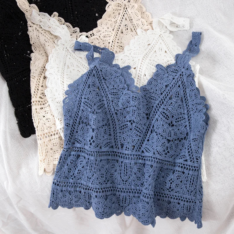 Summer Sweet Short Style Lace Vest crop top Women Hollow Out Fashion Camis Vacation Beach Knitted LooseTop Womens Sexy Tank Tops summer tank top Summer Sweet Short Style Lace Vest crop top Women Hollow Out Fashion Camis Vacation Beach Knitted LooseTop Womens Sexy Tank Tops summer tank top