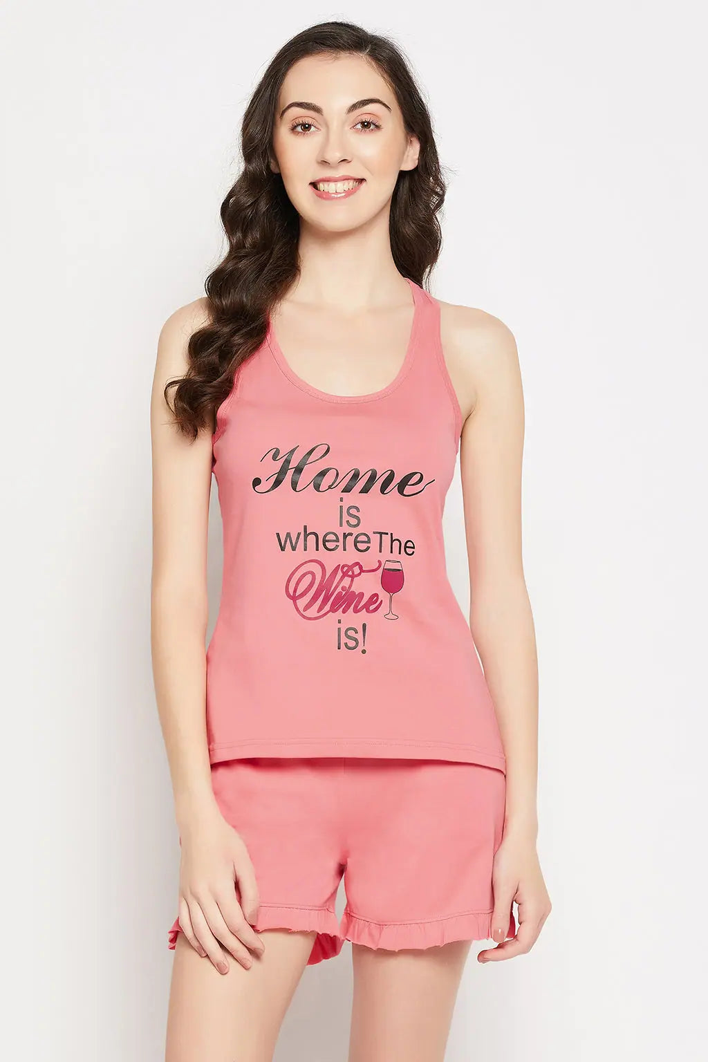 Quirky Quotes Tank Top & Chic Basic Shorts Set in Salmon Pink - 100% Cotton lightweight tank top