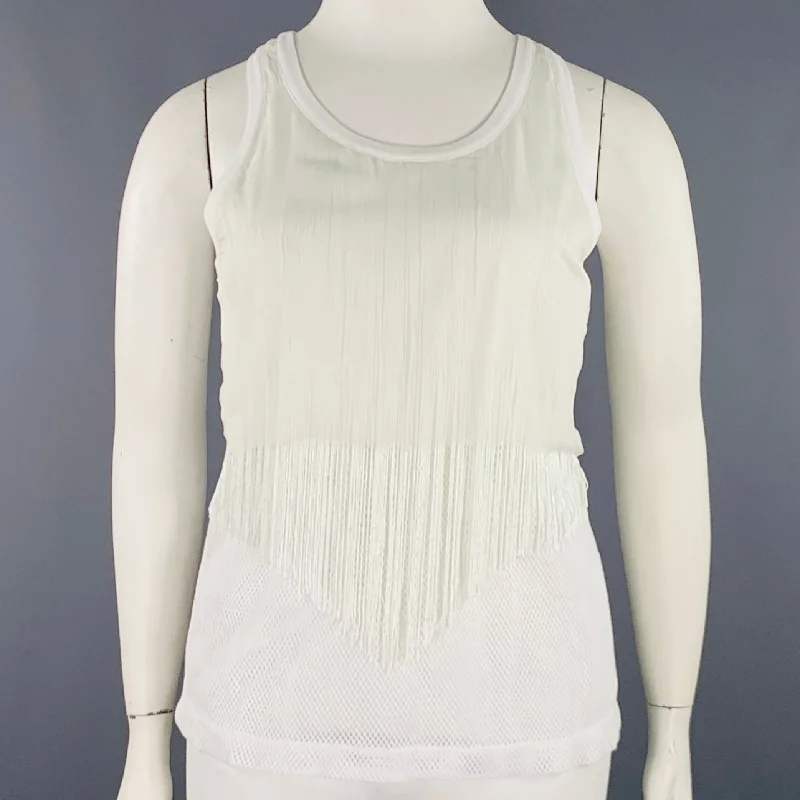 MAISON MARGIELA Size L White Cotton Fringe Tank Casual Top fitted tank top
