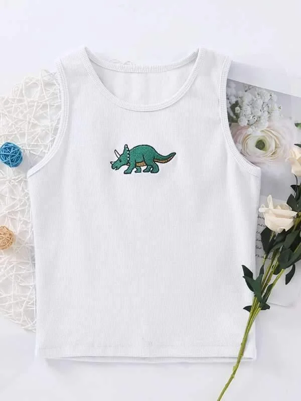 Animal Embroidery Ribbed Tank Top bold tank top