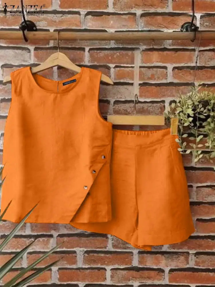 ZANZEA Casual Summer Short Sets Women 2PCS Solid Tracksuit Sexy Pocket Loose Sleeveless Tank and Shorts Fashion Matching Suits mint tank top ZANZEA Casual Summer Short Sets Women 2PCS Solid Tracksuit Sexy Pocket Loose Sleeveless Tank and Shorts Fashion Matching Suits mint tank top