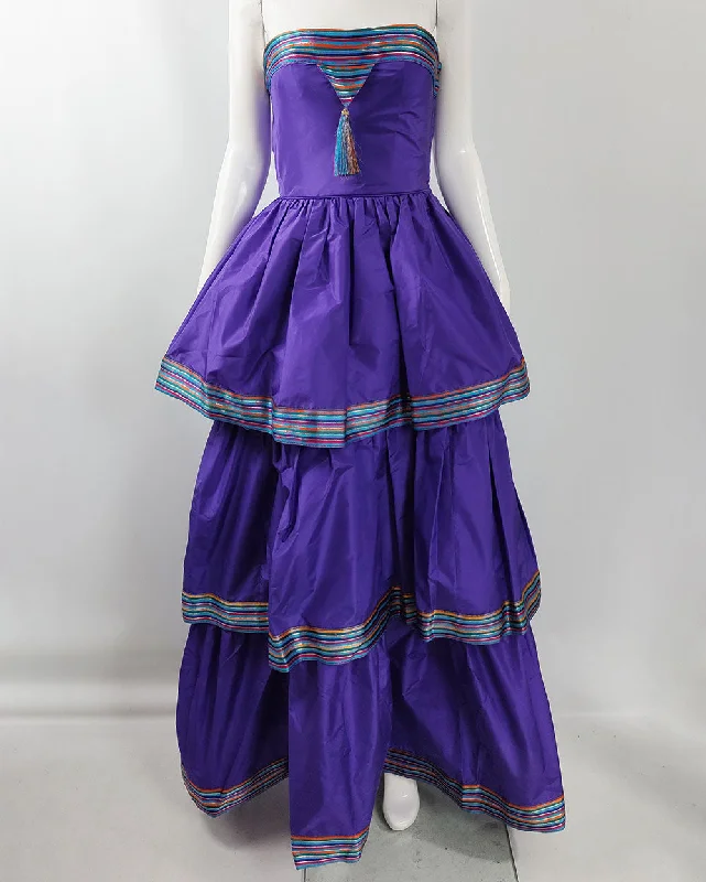 Bellville Sassoon Vintage Purple Silk Taffeta Tiered Evening Dress, 1980s Tunics Essential wardrobe Bellville Sassoon Vintage Purple Silk Taffeta Tiered Evening Dress, 1980s Tunics Essential wardrobe