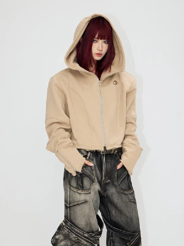 One Point Logo Cropped Zip Hoodie【s0000004199】 Hoodie with Lace Feminine Delicate