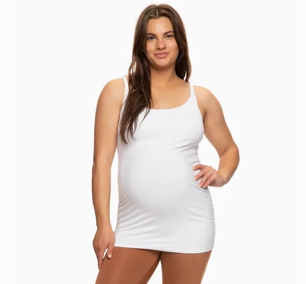 Maternity/Nursing Clip Cami Tank Top, Eco Modal - White lemon yellow tank