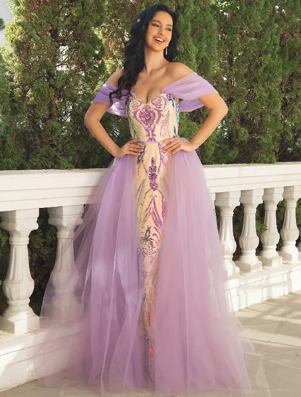 Mermaid / Trumpet Prom Dresses Luxurious Dress Wedding Party Birthday Floor Length Short Sleeve V Neck Detachable Tulle with Overskirt Tunics Seasonal trendy Mermaid / Trumpet Prom Dresses Luxurious Dress Wedding Party Birthday Floor Length Short Sleeve V Neck Detachable Tulle with Overskirt Tunics Seasonal trendy