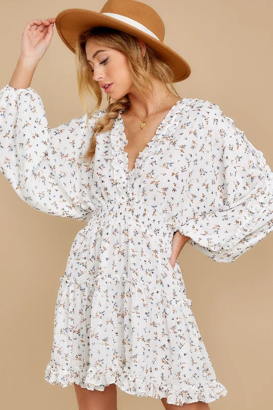 About A Feeling White Floral Print Dress Casual Short Summer