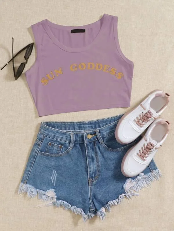 Slogan Graphic Crop Tank Top soft pink tank