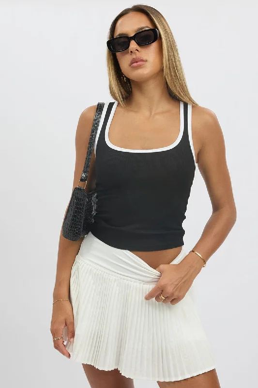 Black Tank Top Sleeveless Contrast Trim gym tank top