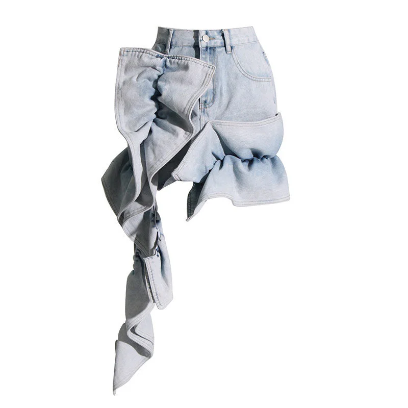 Eclectic High Waist Asymmetric Ruffle Detail Acid Wash Denim Mini Skirt tulle skirt dreamy Eclectic High Waist Asymmetric Ruffle Detail Acid Wash Denim Mini Skirt tulle skirt dreamy