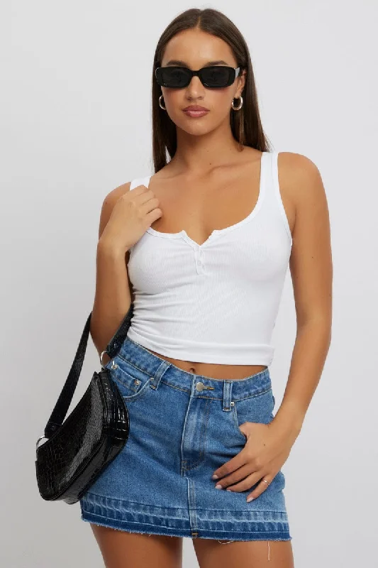 White Rib Tank Button Front cropped tank top