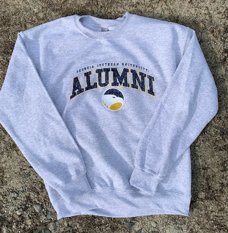 Alumni Distress Print Crew Heavyweight Sweatshirt - Light Ash Hoodie with V-Neck Classic Versatile