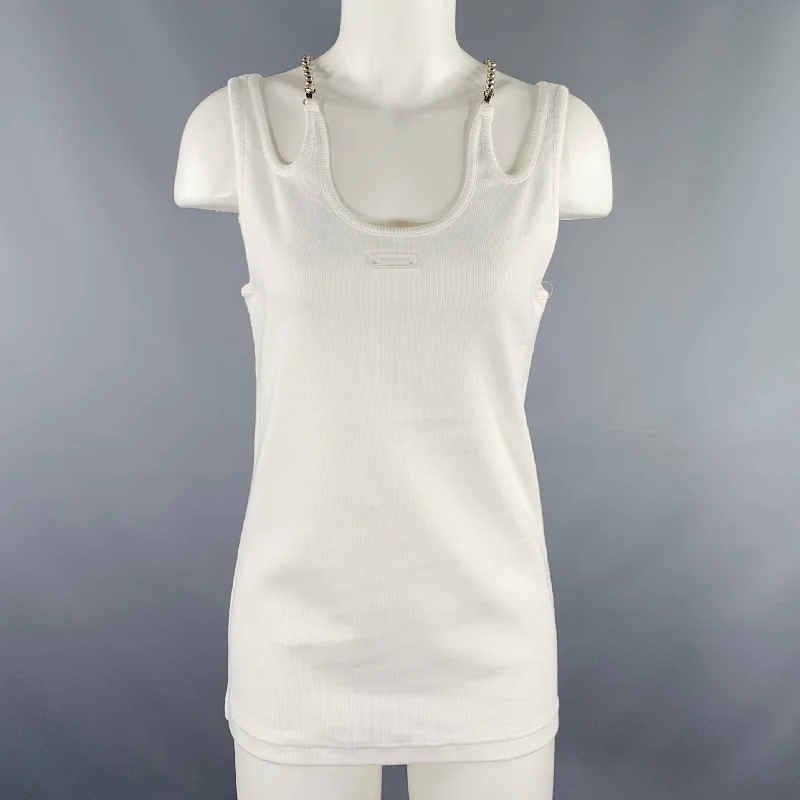 PRIVATE POLICY Size S Ball Chain White Cotton Blend Ribbed Tank Casual Top stylish tank top PRIVATE POLICY Size S Ball Chain White Cotton Blend Ribbed Tank Casual Top stylish tank top