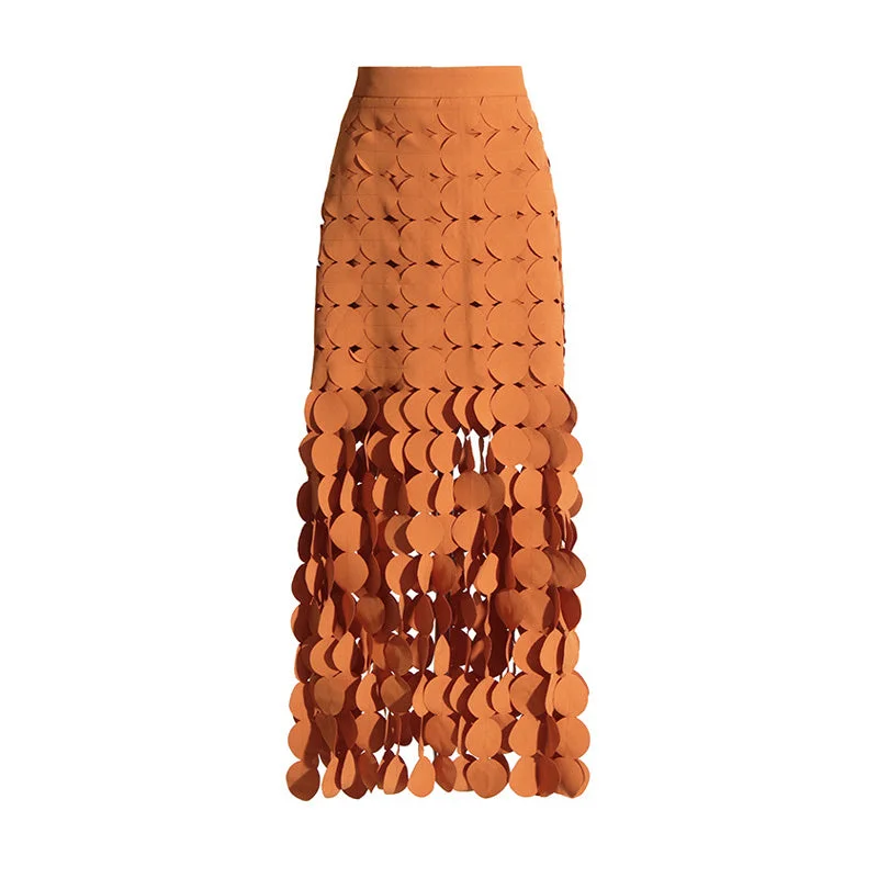 Dynamic High Waist Laser Cut Multi Circle Fringe Layered Maxi Skirt patchwork skirt art Dynamic High Waist Laser Cut Multi Circle Fringe Layered Maxi Skirt patchwork skirt art