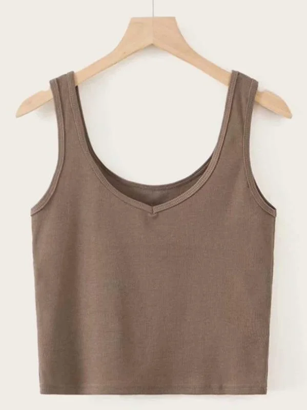 Solid Basic Cropped Tank Top athletic tank top