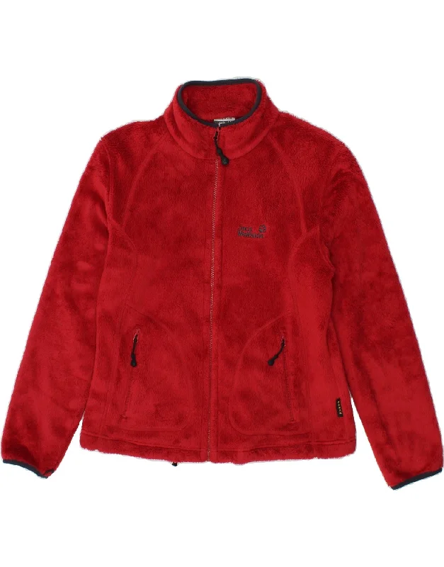 JACK WOLFSKIN Womens Fleece Jacket UK 12/14 Medium Red Polyester Zippered Front Buttoned Front Snap Front