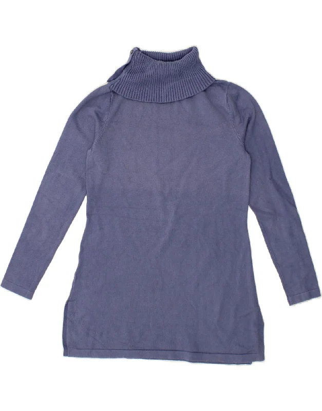 LAURA ASHLEY Womens Button Neck Jumper Sweater UK 10 Small Blue Cotton Fitted Loose Oversized