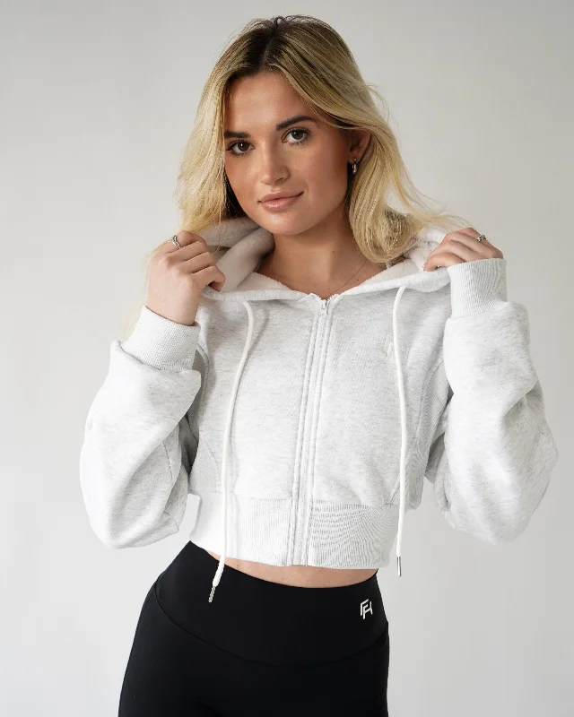 Lounge Cropped Zip-Up Hoodie - Heather Gray Hoodie with Illustration Artistic Creative