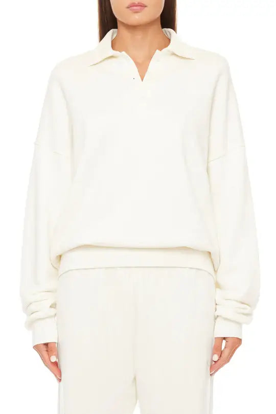 Eterne - Oversized Polo Sweatshirt in Cream Hoodie with Ribbed Cuffs Snug Fit Comfort