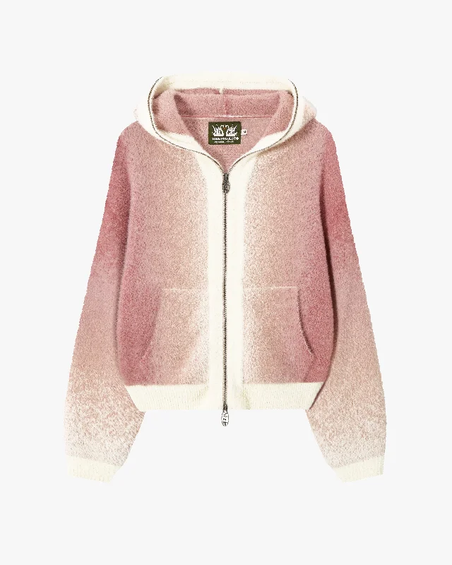 GRADIENT ZIP-UP HOODIE PINK Hoodie with Patch Decorative Personalized