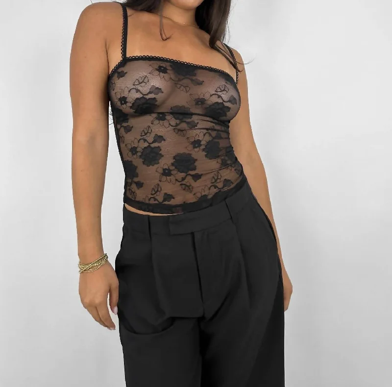 Sheer Floral Lace Tank In Black lounge tank top