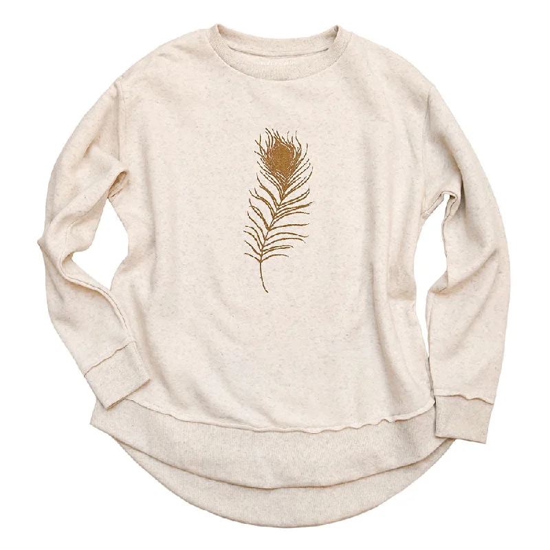 Feather Hi-Lo Sweatshirt Hoodie with Thumb Holes Functional Cozy