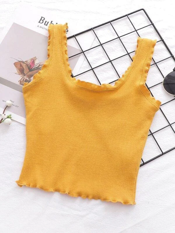 Rib-Knit Lettuce Trim Tank Top seamless tank top