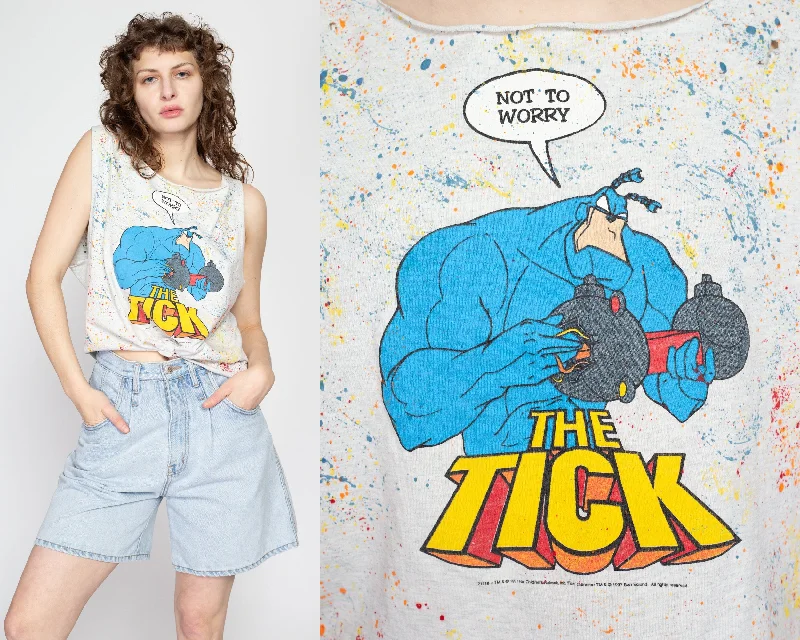 Lrg-XL 90s The Tick Superhero TV Series Paint Splattered Cropped Tank open back tank Lrg-XL 90s The Tick Superhero TV Series Paint Splattered Cropped Tank open back tank