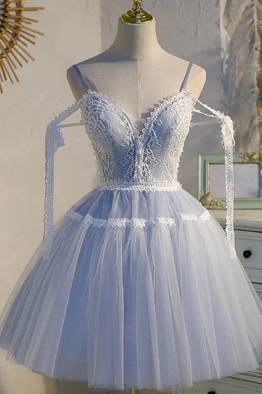 Light Blue Spaghetti Straps Lace Tulle Short Homecoming Dresses Tunics Party sparkling Light Blue Spaghetti Straps Lace Tulle Short Homecoming Dresses Tunics Party sparkling
