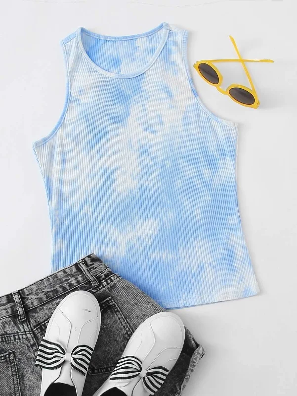 Tie Dye Rib-knit Tank Top white tank top