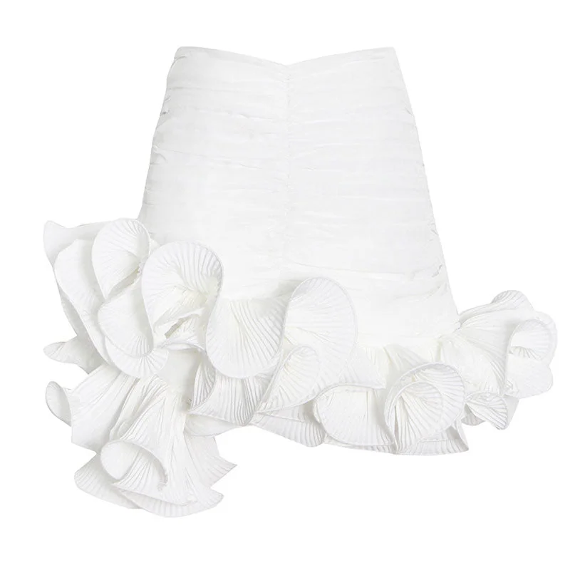 Asymmetric 3D Ruffle Ruched High Waist Bodycon Mini Skirt casual skirt length