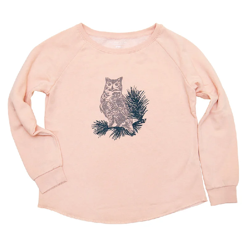 Horned Owl Ladies Crew Sweatshirt Hoodie with Hem Patch Decorative Personalized