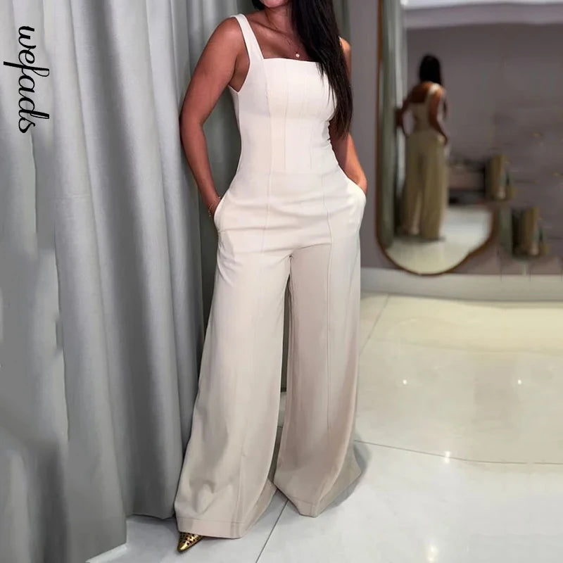Wefads Jumpsuit Women Clothing Casual Solid Sleeveless Square Neck Tanks Backless Zipper Nipped Waist Loose Wide Legs Romper athletic tank top Wefads Jumpsuit Women Clothing Casual Solid Sleeveless Square Neck Tanks Backless Zipper Nipped Waist Loose Wide Legs Romper athletic tank top